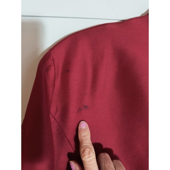 Silk Land Silk Blouse Women's 16 Red Button Down Embroidered Beaded Long Sleeve - Picture 5 of 13